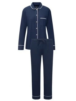 Seidensticker Loungewear Pyjama, Durchgeknöpft -Leggings Shop Seidensticker F1 Loungewear Pyjama durchgeknoepft blau 500013 19 4