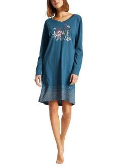 Triumph Lounge-Me Cotton Nachthemd Mit Brustprint, Länge 90cm -Leggings Shop Triumph Lounge Me Cotton 3 4 Arm Nachthemd Laenge 90cm blau 10213391 M008 3